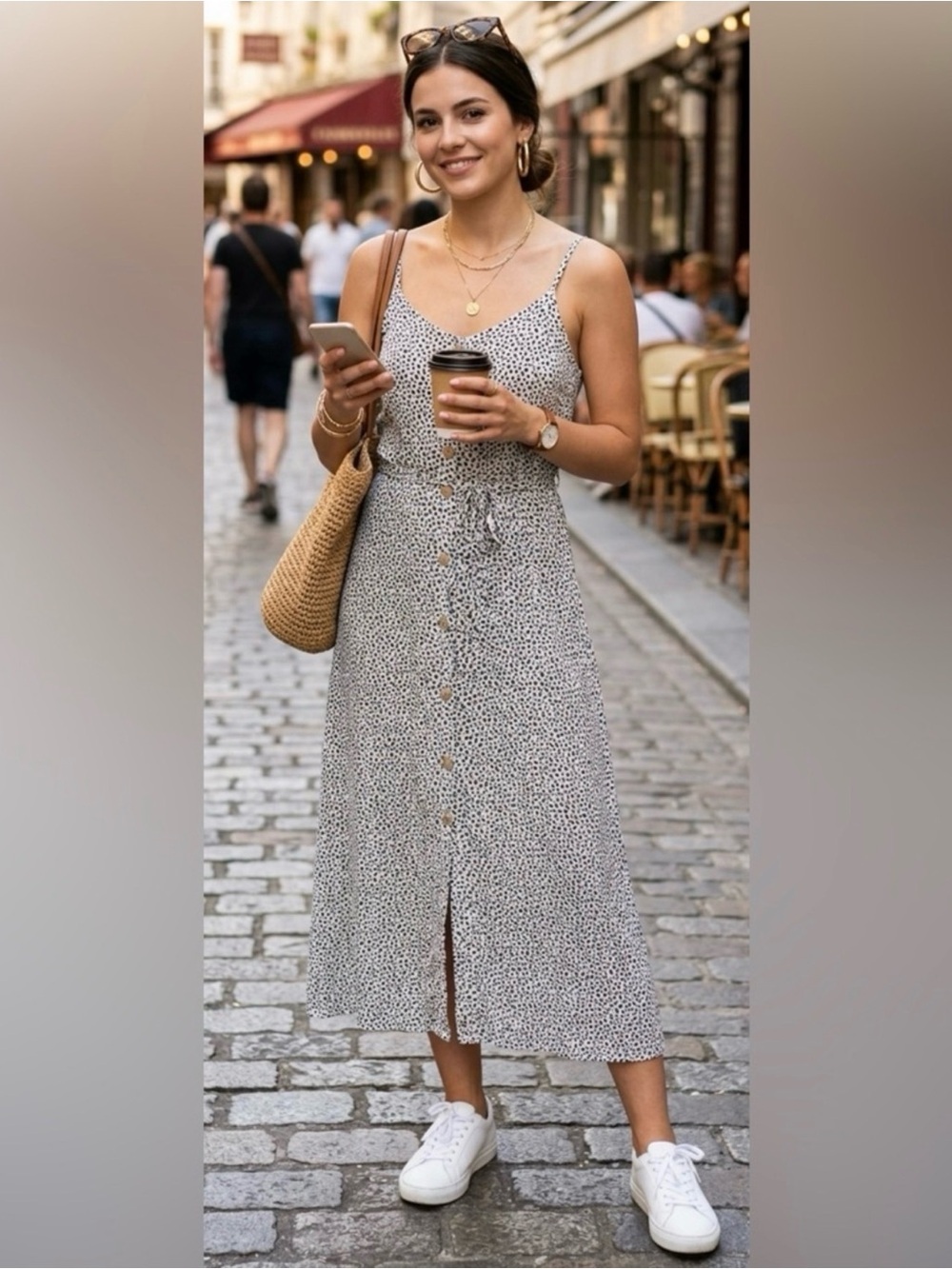Sienna Sky midi dress featuring a black and white speckled print